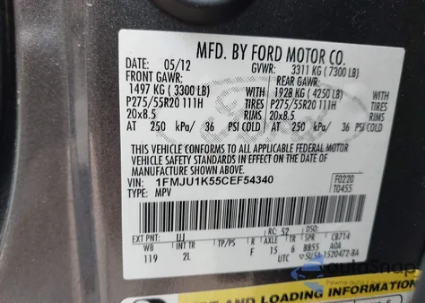 2012 Ford Expedition Limited from USA, damaged, VIN 1FMJU1K55CEF54340